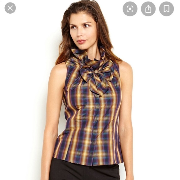 Lafayette 148 Clarissa Plaid Sleeveless Shirt - Picture 1 of 8